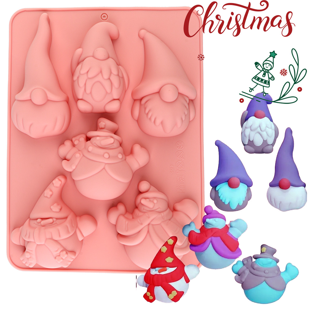 Resin Craft Ideas - แม่พิมพ์ซิลิโคนสำหรับอบเค้กช็อกโกแลตรูปโนมคริสต์มาส 6 ช่อง เหมาะสำหรับทำผลงานสร้างสรรค์ เช่น ช็อกโกแลต
