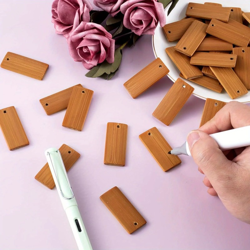Wood Ring Blank - แท็กไม้ไผ่ธรรมชาติ 100 ชิ้น ขนาด 45x20 มม.