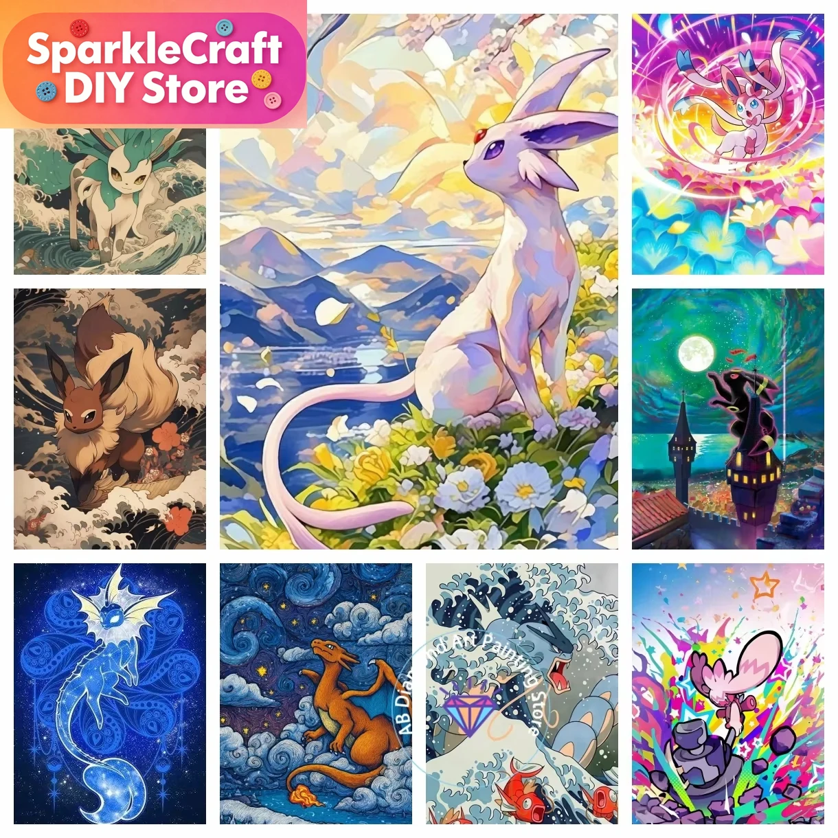 Resin Craft Kit - ชุดภาพวาดเพชร Pikachu Charizard Eevee แบบไร้กรอบ 1