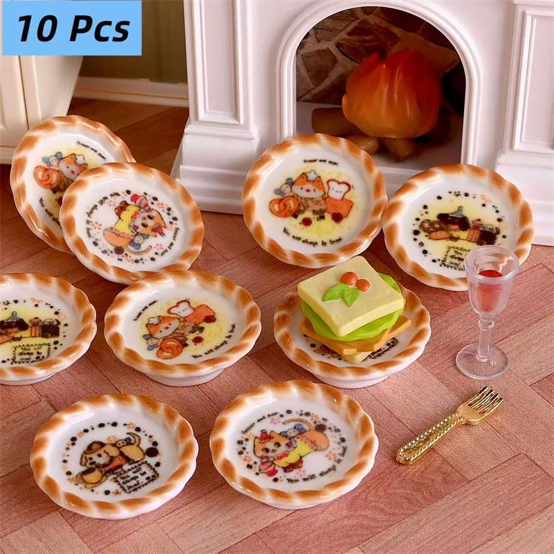 Resin Craft Kit - ชุดของเล่นจำลองขนมปังลายลูกสุนัข 10 ชิ้น/ชุด สำหรับตกแต่งบ้านตุ๊กตา ฉากจำลอง DIY