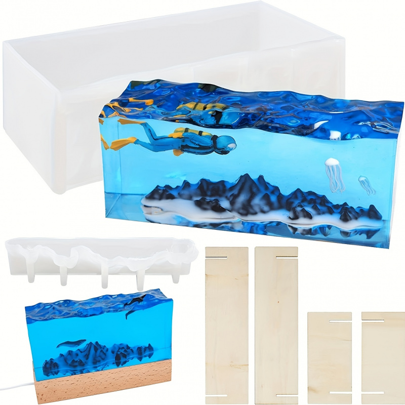 Resin Ocean Wave Mold - 1 ชุดOcean Waveเรซินแม่พิมพ์อีพ็อกซี่เรซิ่นระลอกน้ํารูปสี่เหลี่ยมผืนผ้าแม่พิมพ์ซิลิโคนเรซินแม่พิมพ์หล่อArt SwingตารางHome Deco