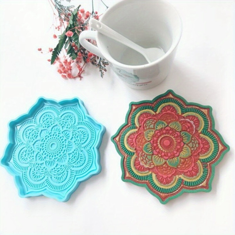 Resin Craft Ideas - Mandala Coaster แม่พิมพ์ซิลิโคนถาดกลมถ้วยอีพ็อกซี่เรซินแม่พิมพ์หล่อสําหรับ DIY เรซิ่นหัตถกรรมตกแต่งบ้านทําเครื่องมือ