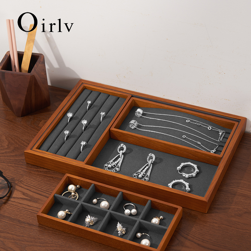 Wood Ring Blank - Oirlv เครื่องประดับไม้ขาตั้งแหวนต่างหูสร้อยคอจี้ถาดเครื่องประดับผู้ถือจอแสดงผลเพชรถาด