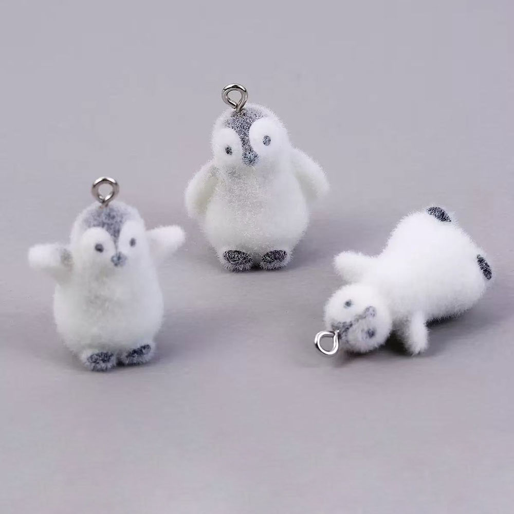 Resin Craft Projects - จี้รูปเพนกวินเรซิ่นขนาดเล็กแบบกำมะหยี่ 5 ชิ้น สำหรับทำเครื่องประดับ เช่น พวงกุญแจ